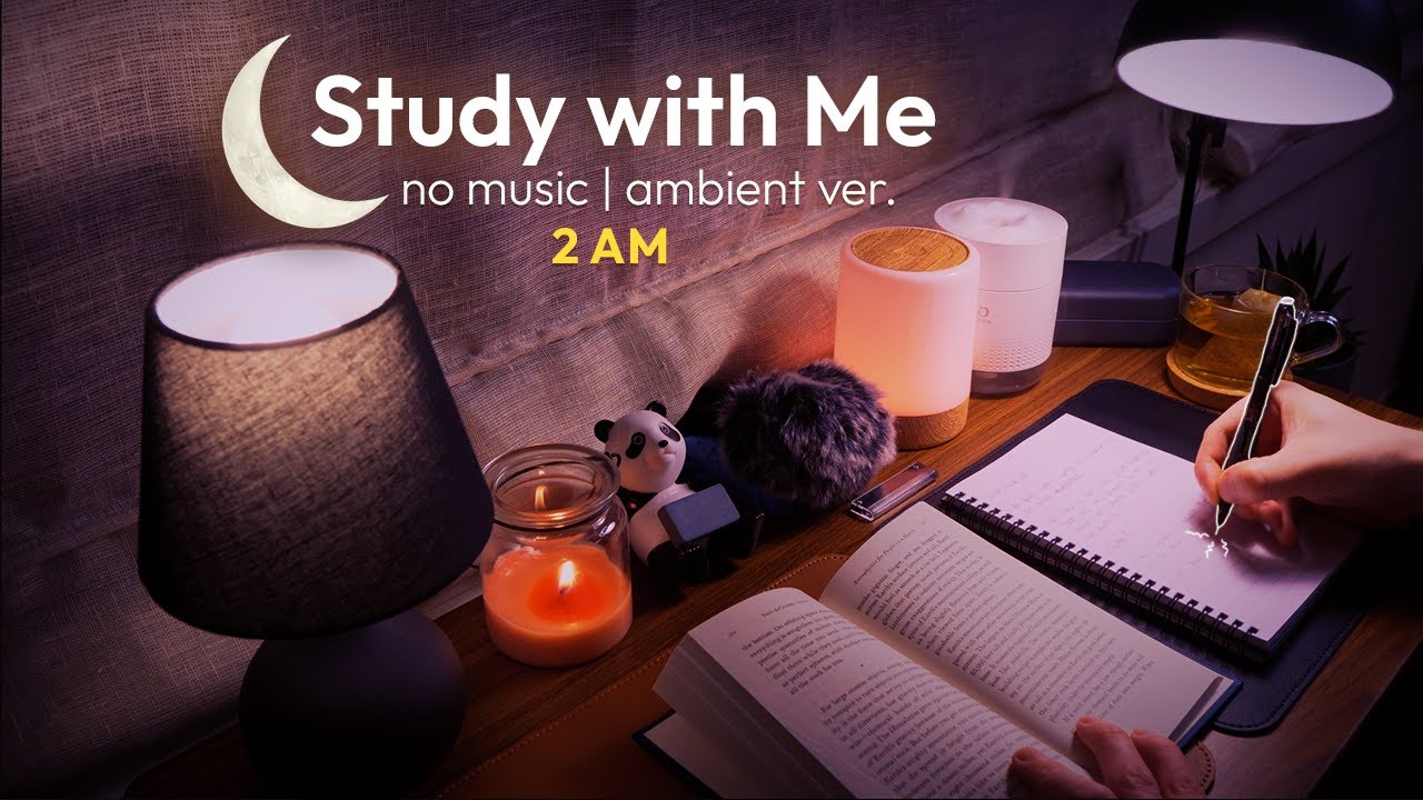 STUDY WITH ME 2 Hours 🌙 NO MUSIC | 2AM Rainy Night | Pomodoro 50/10