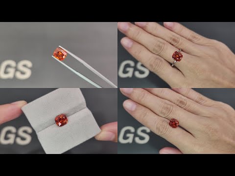 Spessartine Vivid orange cushion cut 2.95 carats, Africa Video  № 1