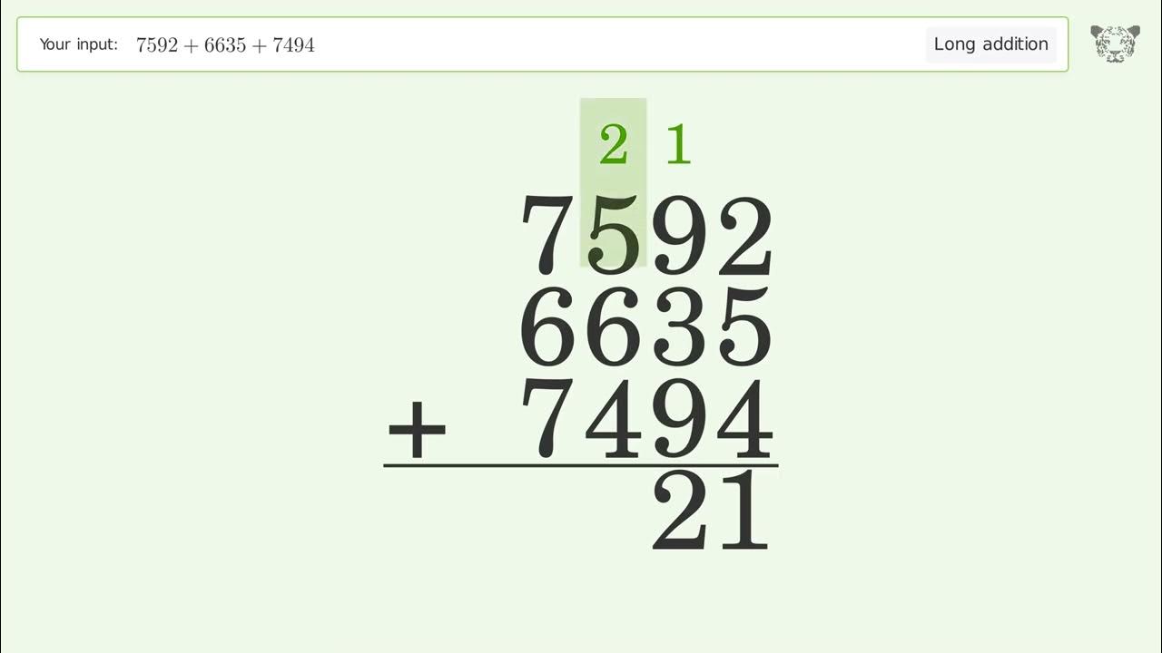 Long addition: Solve 7592+6635+7494 step-by-step solution