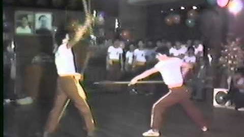 Ngo Cho  Beng Kiam 50th anniversary in the 1980s (Three sectional staff against spear)