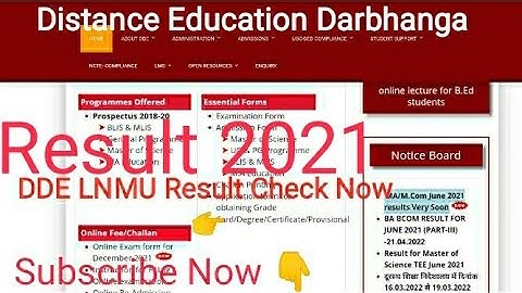 DDE LNMU Distance Education Result BA Part 1,2,3, 2021 | Lalit Narayan Mithila University Darbhanga