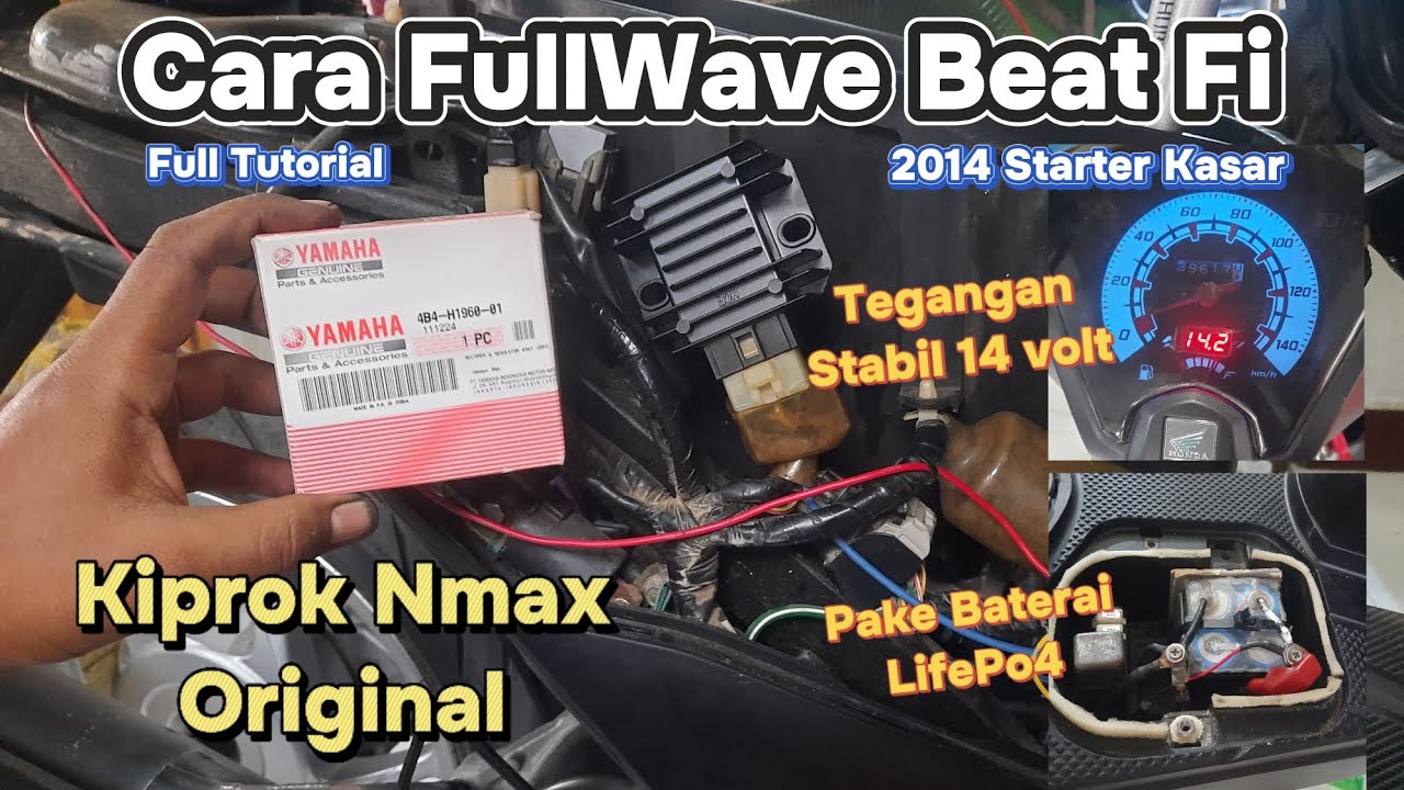 TUTORIAL FullWave Beat Fi 2014 Starter Kasar - Kiprok NMax Hasil Stabil 14 Volt Pake Baterai LifePo4