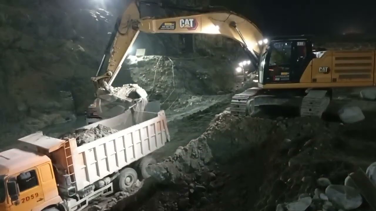 Monster Cat336  Loading Massive Rocks on Mountain Road!