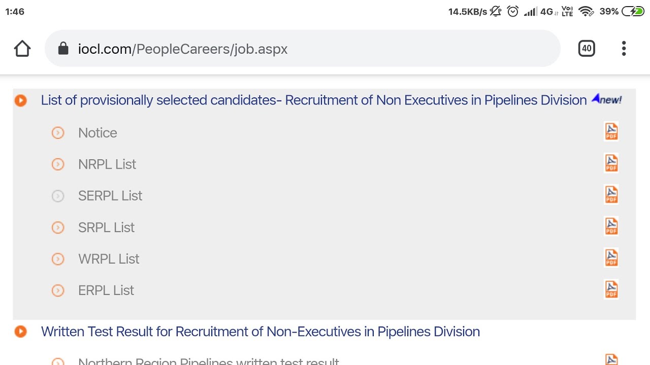IOCL Pipeline Division Result