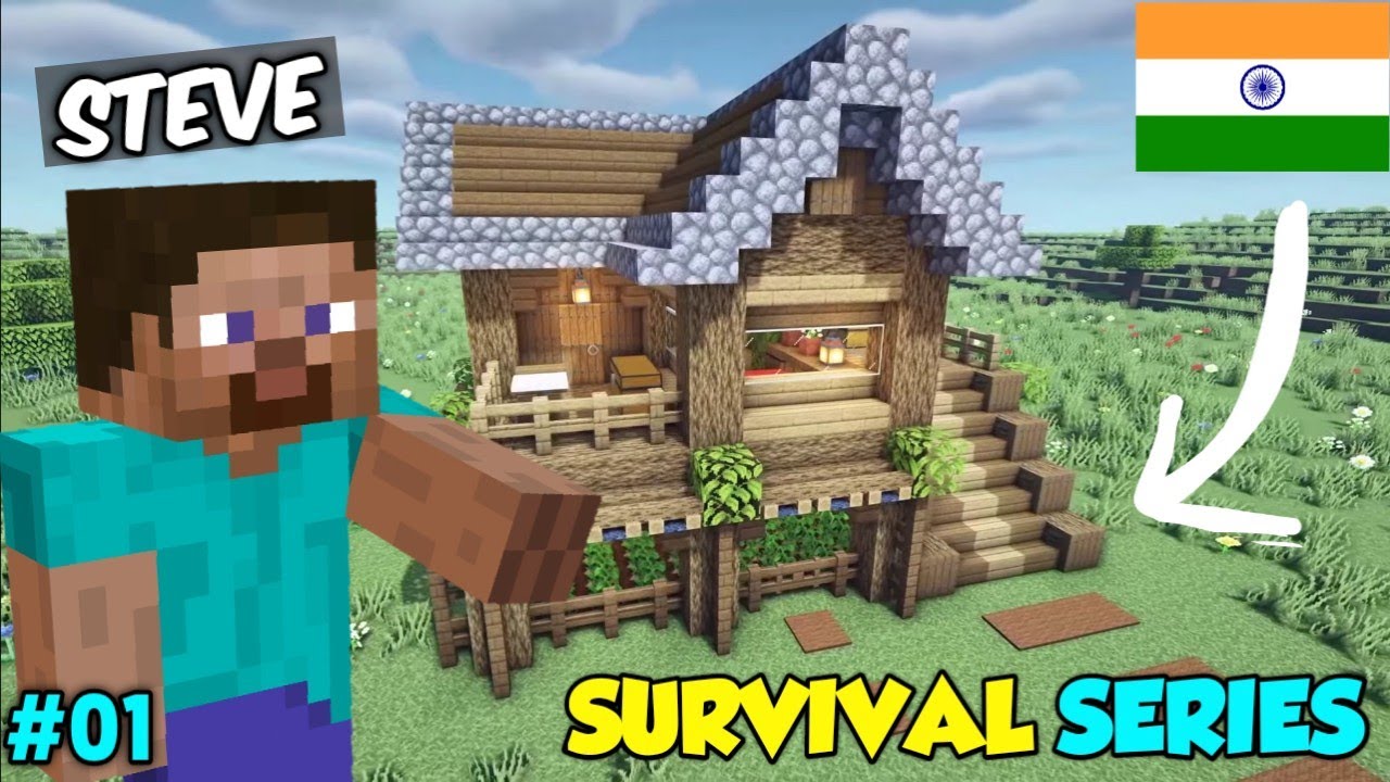 Minecraft Pe Survival series EP-1 in Hindi 1.20 | I Made Survival House ...