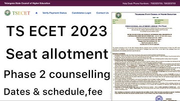 TS ECET 2023 SEAT ALLOTMENT RELEASED | PHASE 2 COUNSELLING DATES & FEE