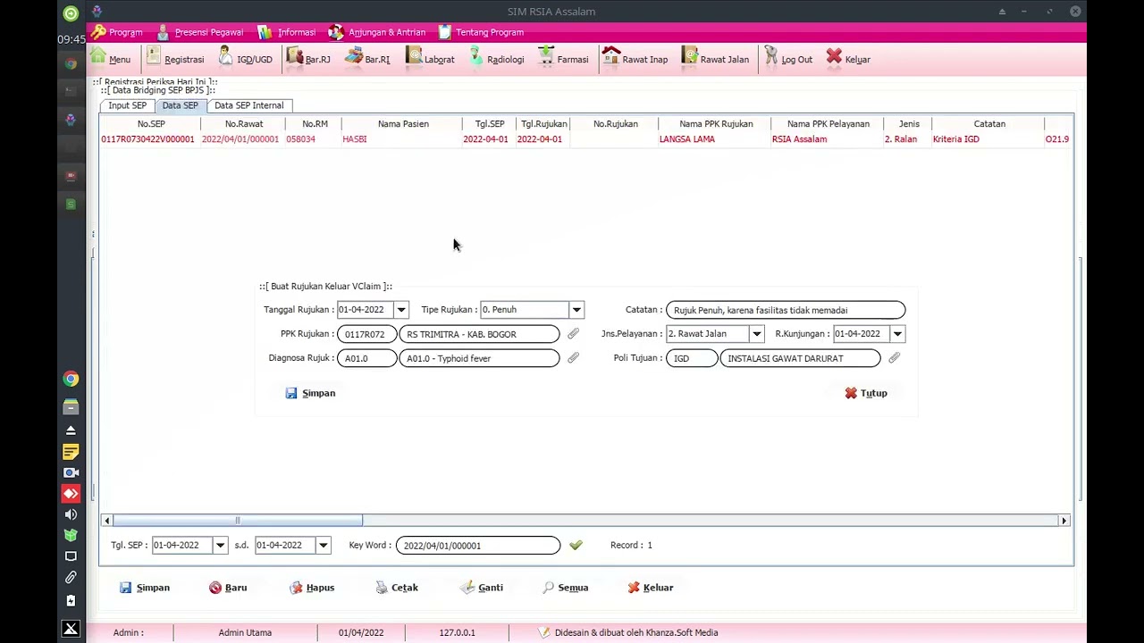 Cara Membuat Surat Rujukan RS BPJS di Khanza Bridging Vclaim V2.0 