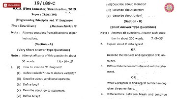 BCA 1ST SEM PROGRAMMING PRINCIPLES AND C LANGUAGE C 2019 | VBSPU