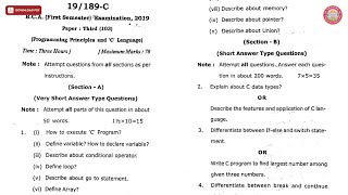 BCA 1ST SEM PROGRAMMING PRINCIPLES AND C LANGUAGE C 2019 | VBSPU