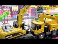 Build House with Excavator, Dump Truck Toys Activity