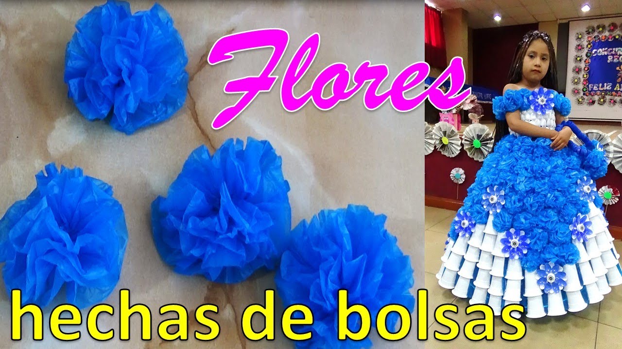 Como hacer flores de bolsas plásticas paso a paso para decoración de trajes reciclados