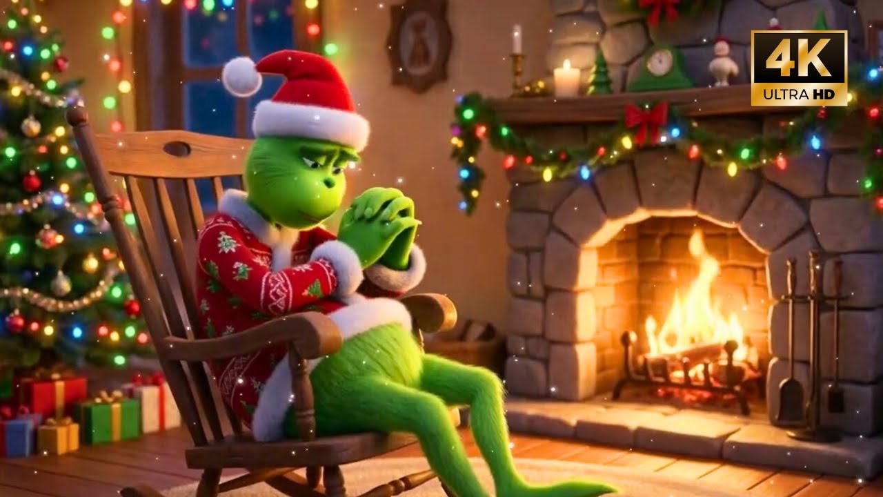 Peaceful Warm Fireplace ❄️🔥 | Snowy Christmas Grinch Night & Holiday Ambience Escape