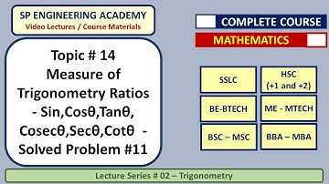 14 Measure of Trigonometry Ratios   Sinθ, Cosθ, Tanθ, Cosecθ, Secθ and Cotθ    Solved Problem #11
