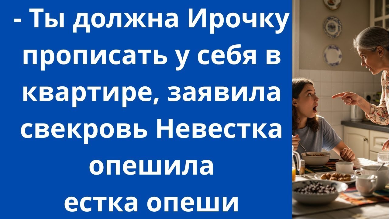 Ты должна Ирочку прописать у себя в квартире, заявила свекровь Невестка опешила