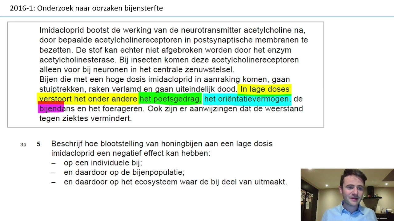 Examentraining vwo bio | 1 | Onderzoek naar oorzaken bijensterfte | 2016-1 | vr. 1 t/m 8