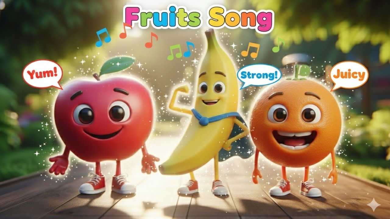 Fruit Song for Kids | Learning Fruits with 3D AI Characters | Nursery Rhymes