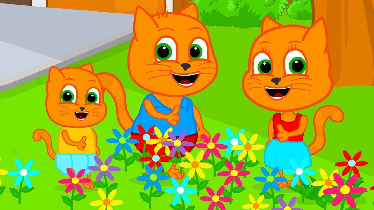 Familia De Gatos Primer Dia De Primavera Dibujos Animados Para