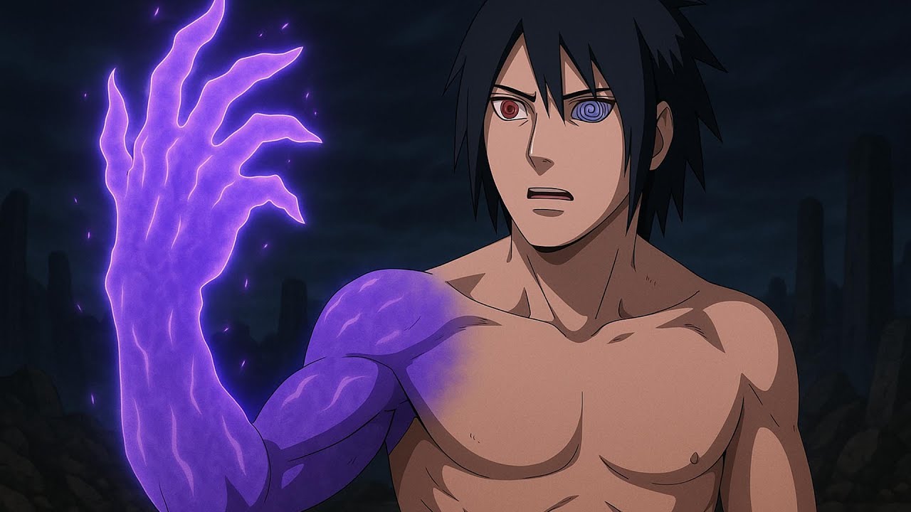 Саске возрождается из Божественного Древа с новым Риннеганом и рукой Сусаноо во время войны Ооцуц...