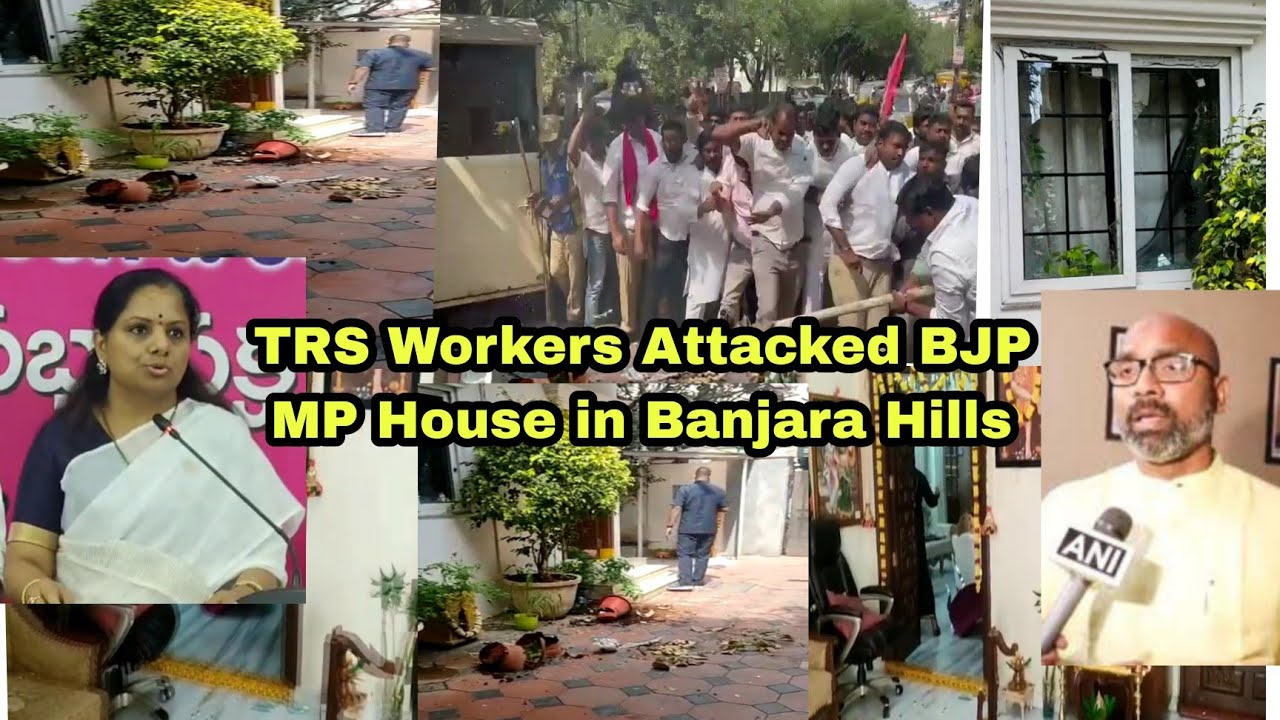 Tension at Banjara Hills, TRS Workers Stormed at BJP MP Arvind Dharmapuri House.