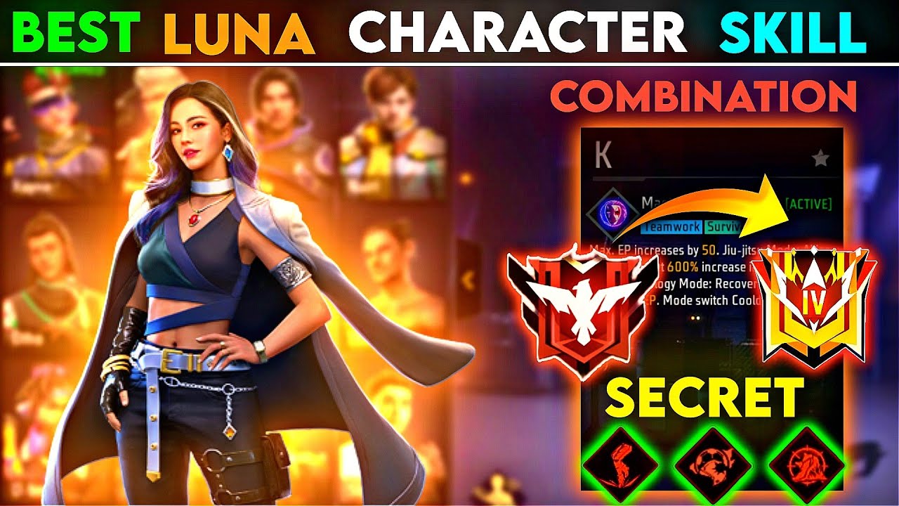BR RANK BEST CHARACTER COMBINATION IN FREE FIRE || LUNA CHARACTER SKILL COMBINATION || LUNA ABILITY