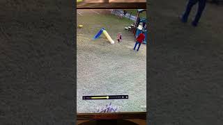Girl runs up slide then gets hit on her head by inflated ball (Security camera)