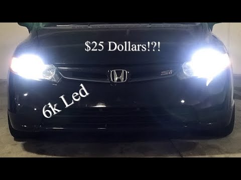 Honda civic si Led headlight bulbs install - YouTube