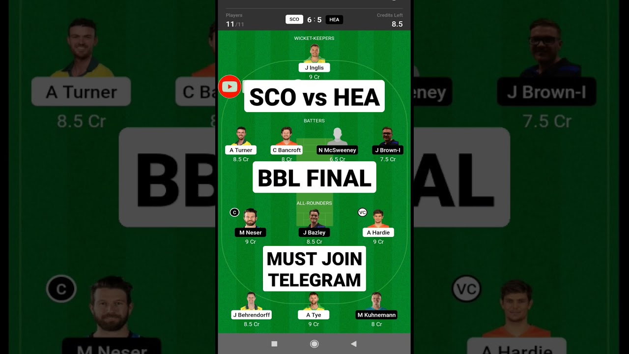 sco vs hea dream11 prediction || sco vs hea dream11 team || bbl dream11 