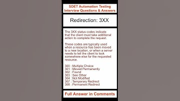 API TESTING : Redirection: 3XX : SDET Automation Testing Interview Questions & Answers