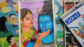 Shiv Durga Drawing With Acrylic Colour