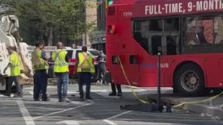 Crews work to remove bus from DC restaurant after crash