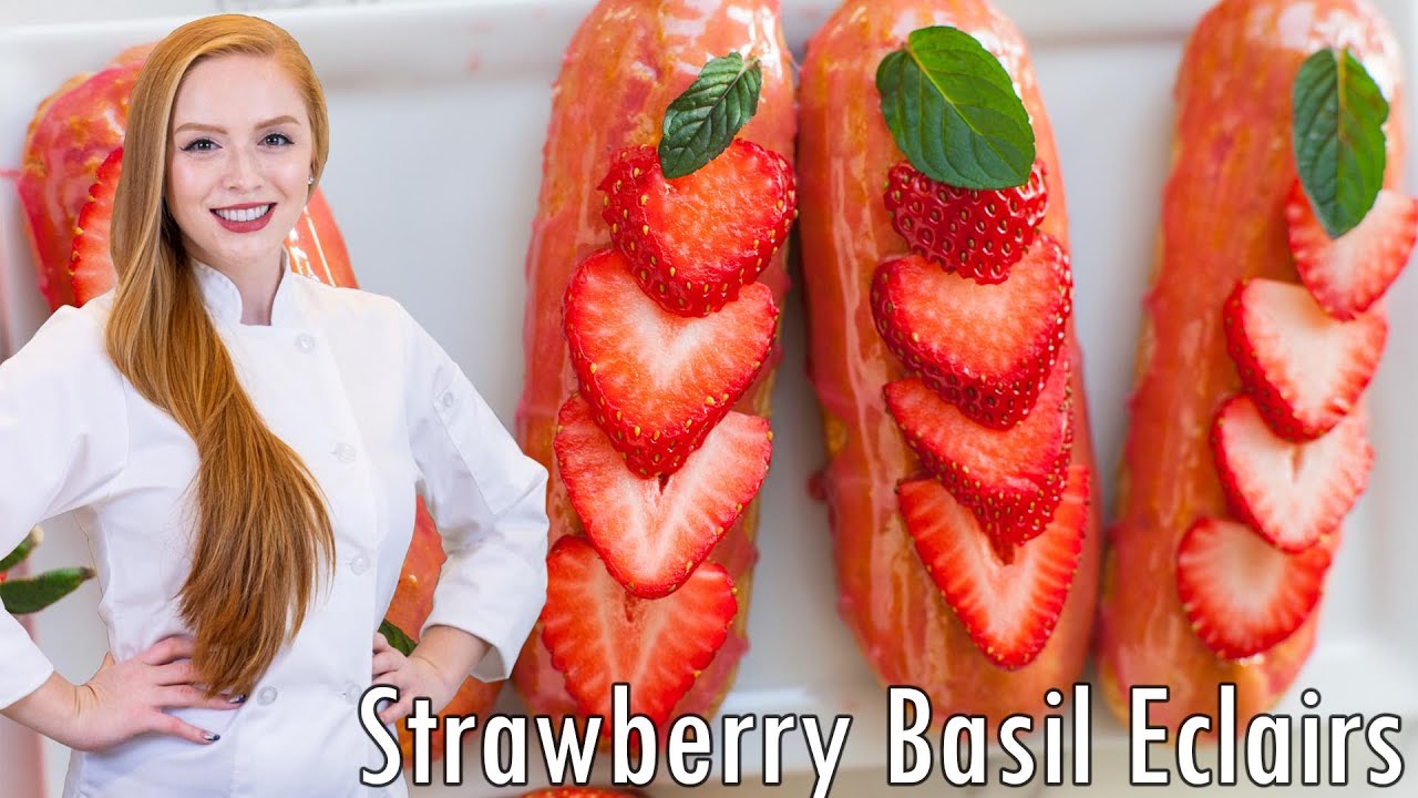 UNIQUE Strawberry Basil Eclairs Recipe - With Strawberry Glaze & Basil Whipped Cream!
