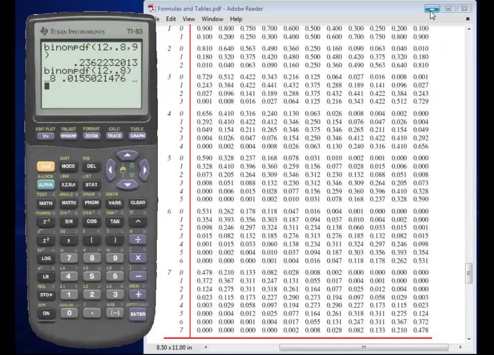 table t statistics calculator Binomial   using Statistics: TI 1342 Probabilities Math a