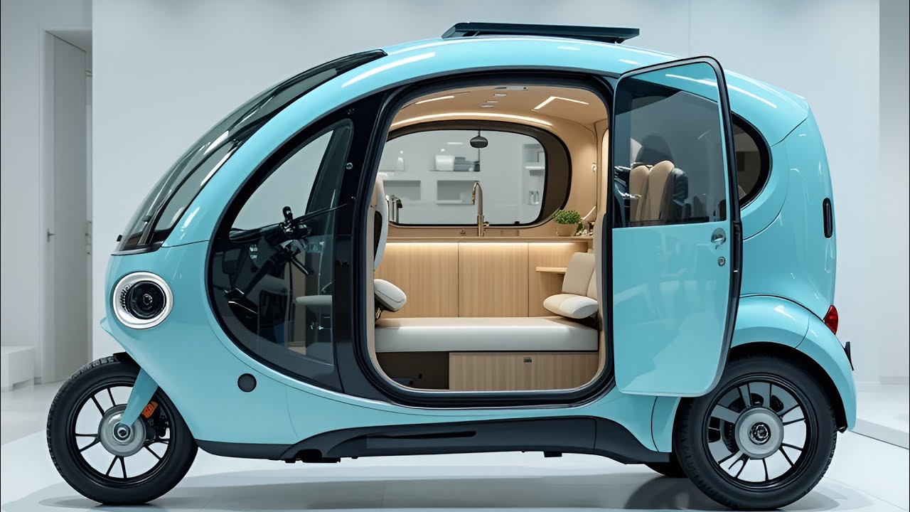 Electric Rv Mini 2025 Mint Blue Mini Electric Trike Camper Review | Tiny EV Camper Under ...