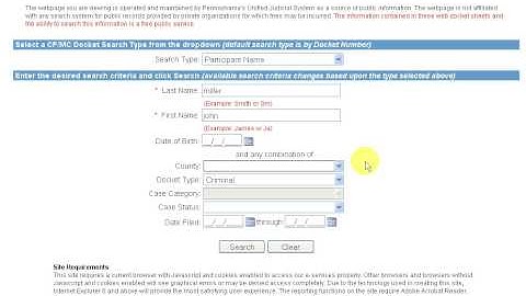 Pennsylvania Docket Sheet site