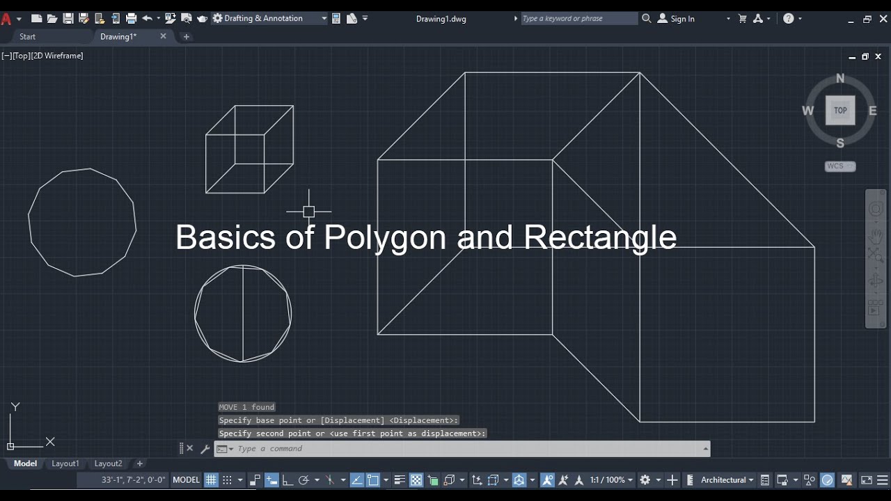 polygon and rectangle#youtueb #autocad #2d #basic - YouTube