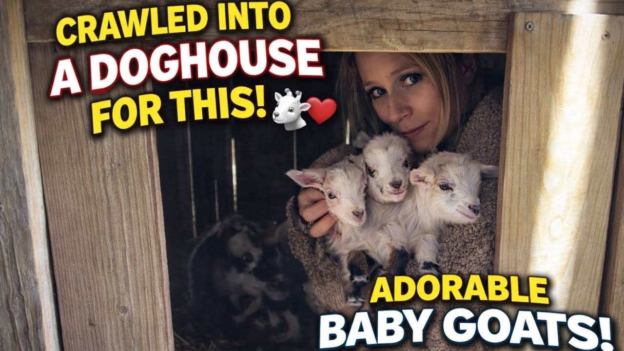 She Climbed Into a Dog House for Baby Goats… And It Was Worth It 🐐❤️