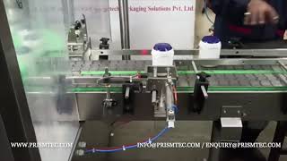 Auto Double Head Screw Capping Machine for White Adhesive HDPE Bottles @ 80 BPM for 500 grams