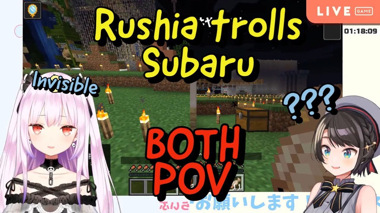Invisible Rushia Trolls Subaru with Poison Potion In Minecraft - [BOTH POV]