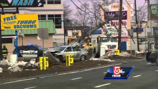 Route 1 closed after car crashes into utility pole.