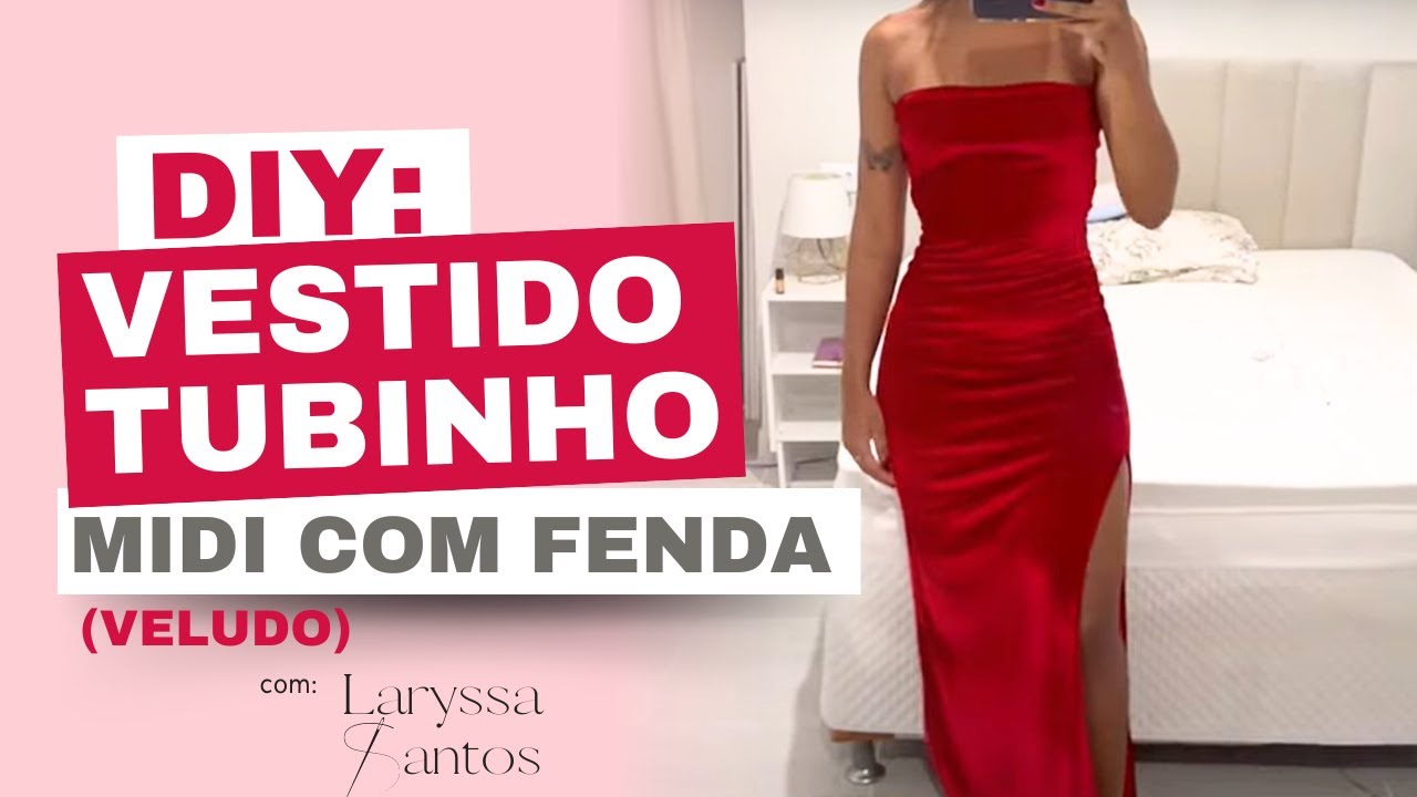 Vestido tubinho midi com fenda (veludo)