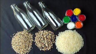 3 Beautiful Bottle Decoration With Rice and Sand | Easy Bottle Decoration With Stones | Bottle Art