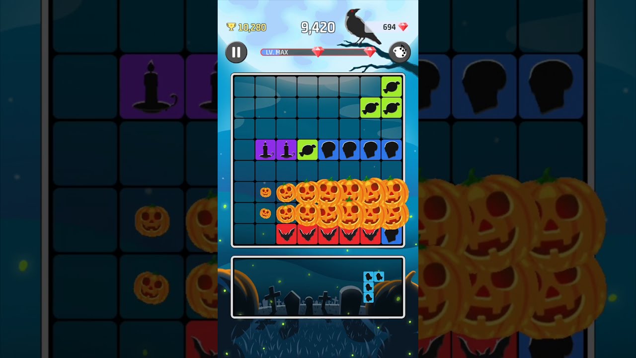 Block Puzzle Free Game - New Halloween free theme update! Wood, Jewel, Fruit, etc, lot of blocks.