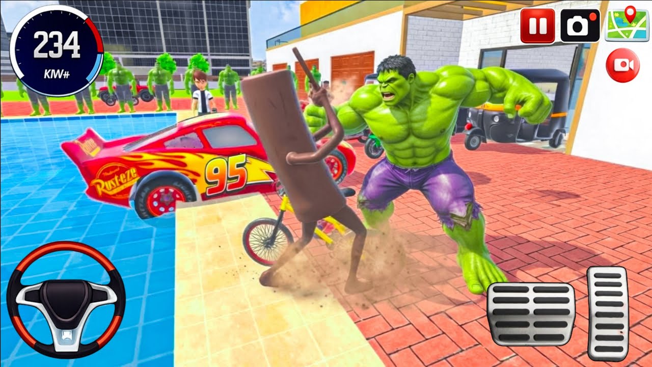 🥰 Spiderman Mc Queen Car 🦚 Thung Thung & Monster Hulk Fight 💪🏻 Police Modified Car 🤑Showroom 3D Game
