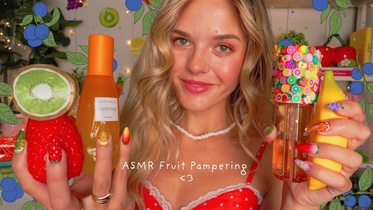 ASMR 1h Tingly Fruit Pamper Session 🍒🍊🍌 (visual edits, layered sounds, personal attention) 🥝🫐🍇