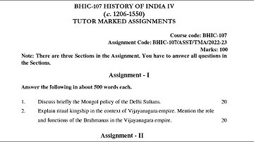 BHIC 107 IGNOU SOLVED ASSIGNMENT 2022 2023 | ENGLISH | HISTORY OF INDIA IV c1206 1550 JULY 22 JAN 23