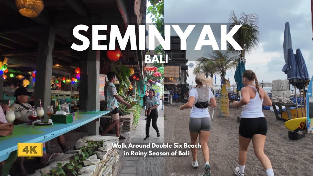 SEMINYAK, Bali Light Rain Walk Around Double Six Seminyak Beach | Bali Walking Tour [4K/60fps]