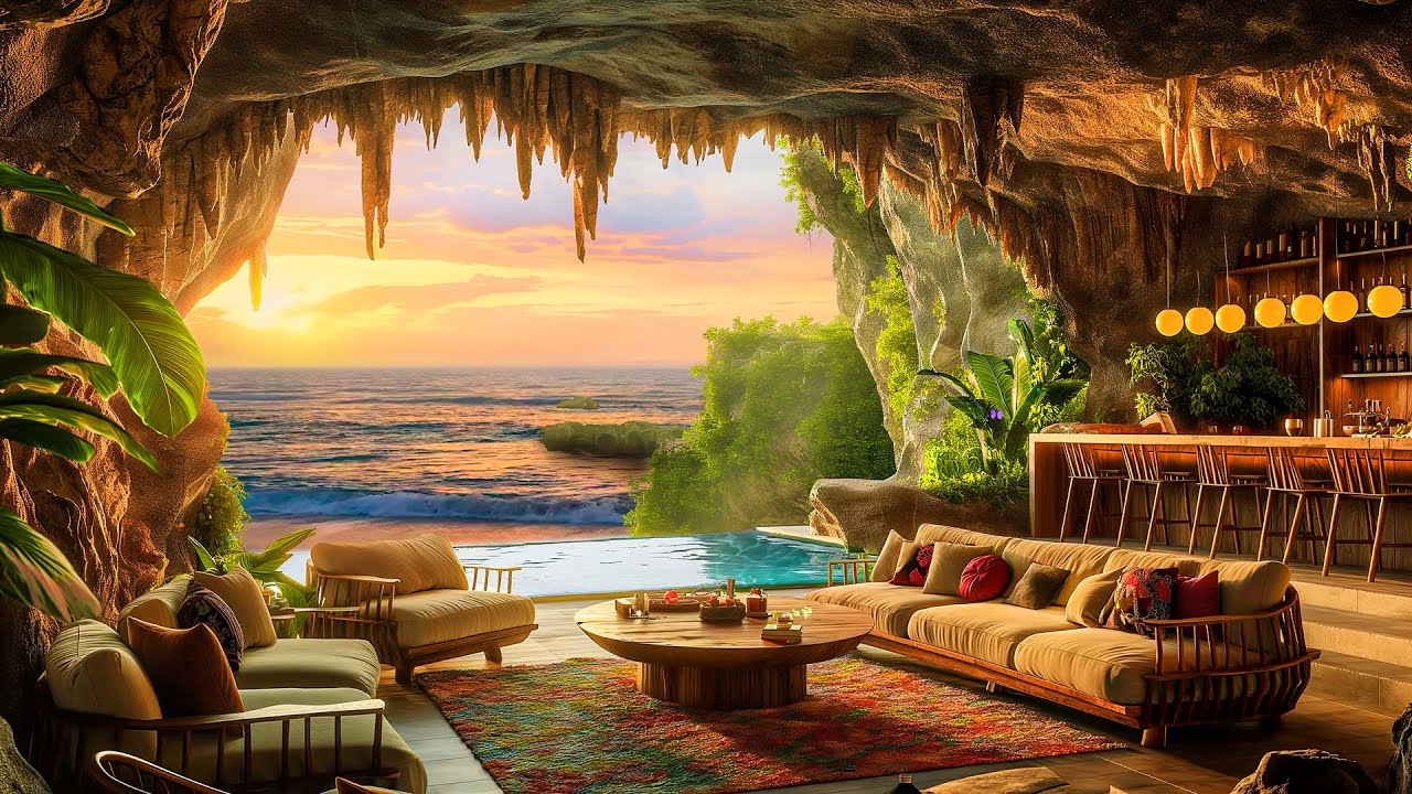 Spring Lounge Morning Spring Bar Louge Ambience with Crackling Fireplace - Relax ...