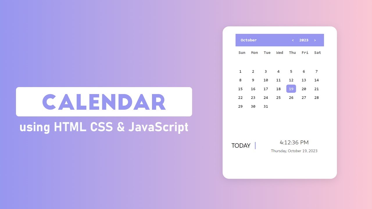 Build a Calendar using HTML CSS & JavaScript YouTube