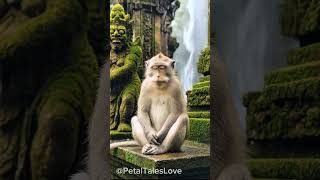 Silent Flow: Monkey Meditating in a Balinese Temple #Bali #MeditatingMonkey #RainyForest #SilentFlow