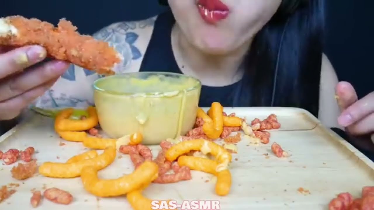 SAS-ASMR - HOT CHEETOS KING CRAB + ONION RINGS + CHEESE SAUCE *Bites Only*